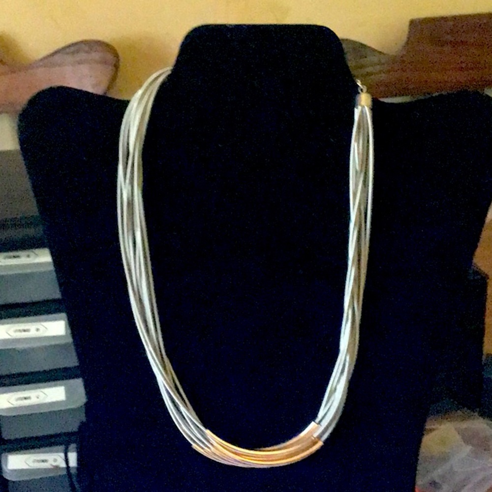 Vintage silver stretch chain with gold slides layered necklace